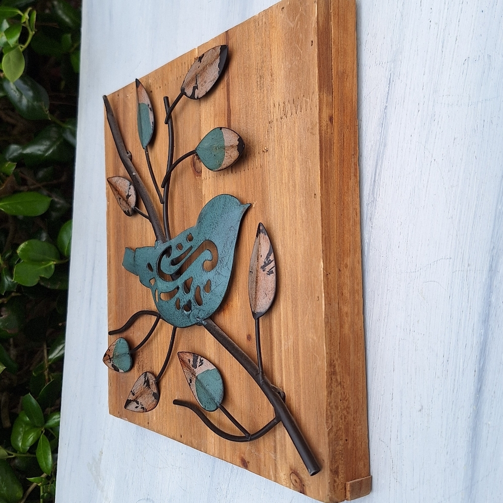 Bird Wall Hanging Decor Art Metal Wood Pictures Unique Wire Textured 3d Designs - Picture 6 of 17